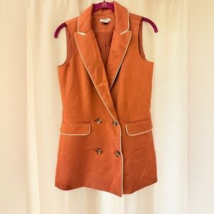 Jason Wu Bronze Sleeveless Blazer XS Double Breasted Vest Jacket Ivory Piping